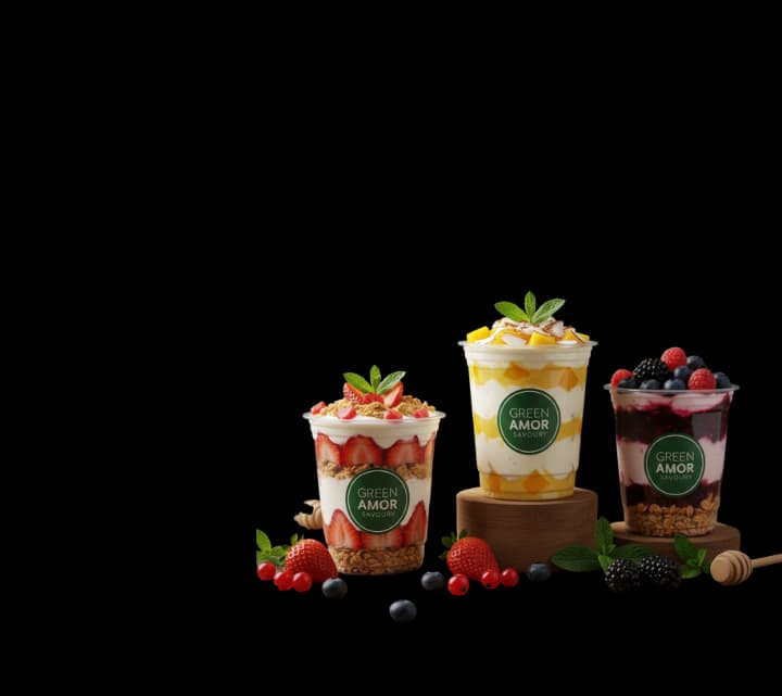 Green Amor yoghurt parfait cups